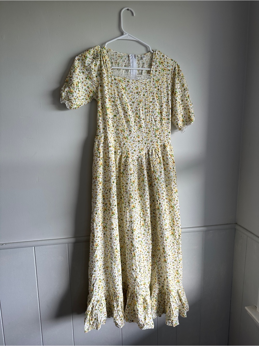 Cottagecore Floral Maxi Dress White Ditsy Puff Sleeve Prairie Sundress XXL